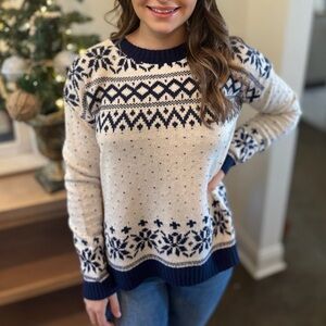 Staccato Snowflake Sweater ivory navy winter size Medium